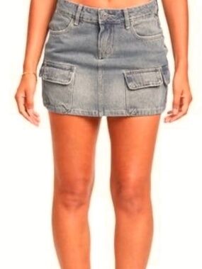 Love Cult Cargo Stretch Denim Mini Jean Skirt Plus Size XXL Medium Wash